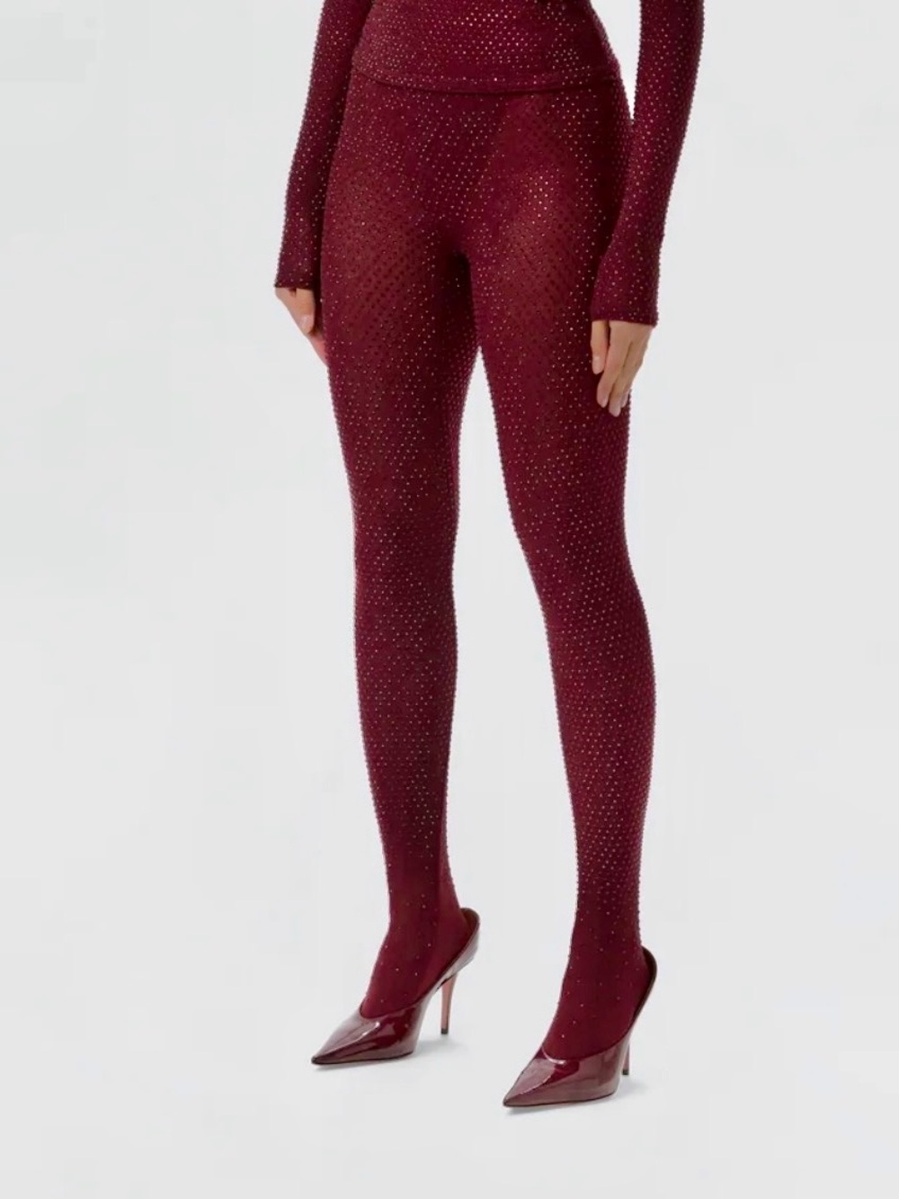 NWT Naked Wardrobe CRYSTAL Closed Toe Legging Dk Plum Small Sparkling Pantyhose